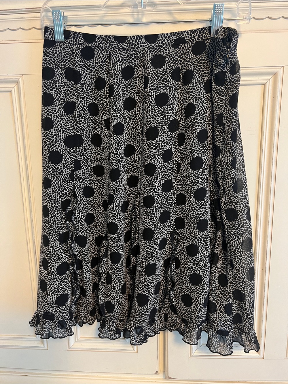 Black and White Loft Polka Dot Ruffle Hem Skirt